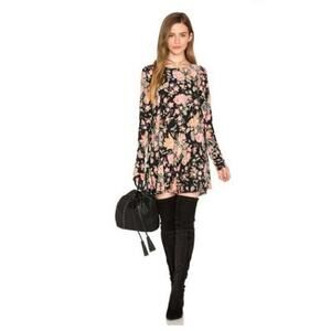 SHOW ME YOUR MUMU Black Pink Floral Long Sleeve Tunic Top Shirt Women's Size L